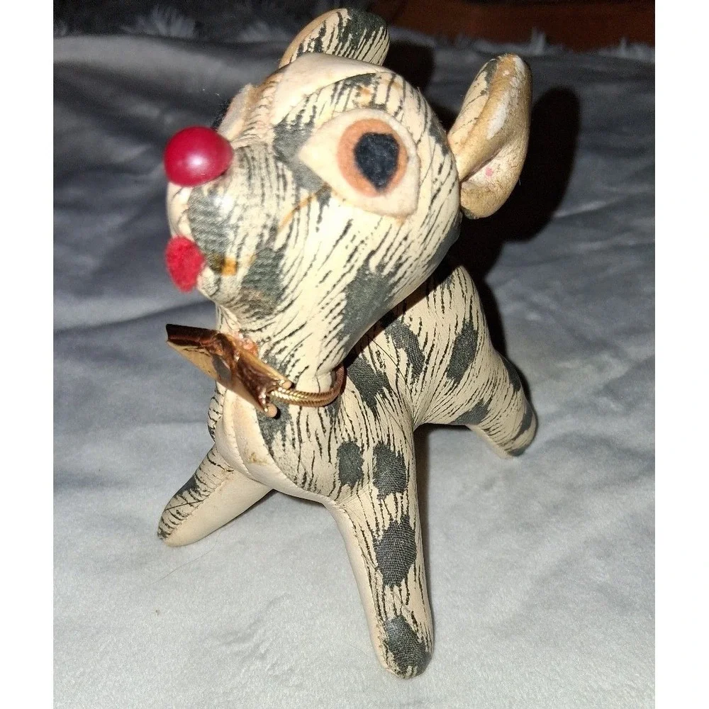Vintage Mid Century Spotted Dog Figurine Leather Like Pleather 4